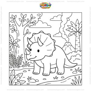 Tranh tô màu khủng long 3 sừng cho bé