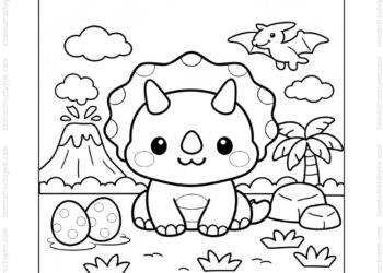 Tranh tô màu khủng long 3 sừng cute