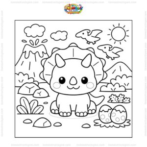 Tranh tô màu khủng long 3 sừng mini