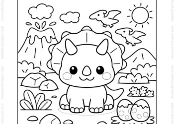 Tranh tô màu khủng long 3 sừng mini