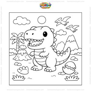 Tranh tô màu khủng long bạo chúa chibi