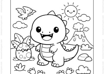 Tranh tô màu khủng long bạo chúa cute