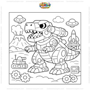 Tranh tô màu khủng long bạo chúa robot