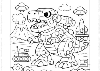 Tranh tô màu khủng long bạo chúa robot