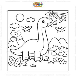 Tranh tô màu khủng long cổ dài ăn lá