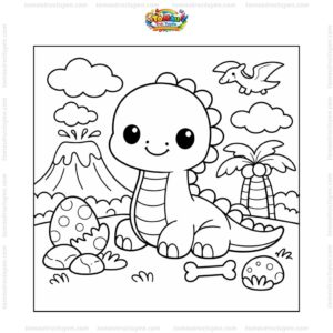 Tranh tô màu khủng long cổ dài chibi