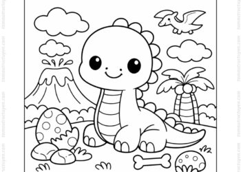 Tranh tô màu khủng long cổ dài chibi