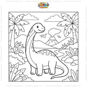 Tranh tô màu khủng long cổ dài cho bé