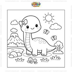 Tranh tô màu khủng long cổ dài cute