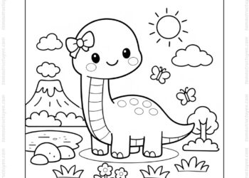 Tranh tô màu khủng long cổ dài cute
