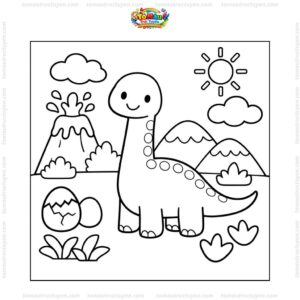 Tranh tô màu khủng long cổ dài đơn giản