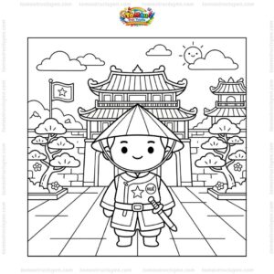 Tranh tô màu lính canh Huế chibi