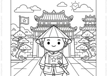 Tranh tô màu lính canh Huế chibi
