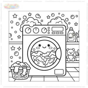 Tranh tô màu máy giặt có bọt xà phòng