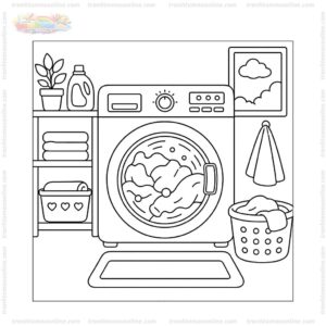 Tranh tô màu máy giặt đang quay đồ