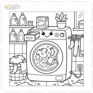 Tranh tô màu máy giặt hoạt hình