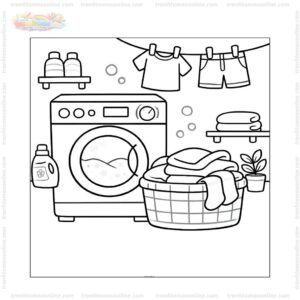 Tranh tô màu máy giặt và giỏ đồ sạch