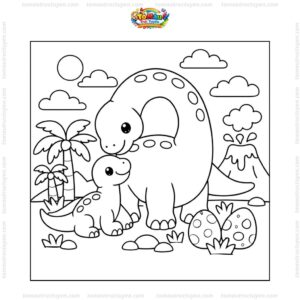 Tranh tô màu mẹ con khủng long cổ dài