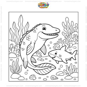 Tranh tô màu mosasaurus cá mập
