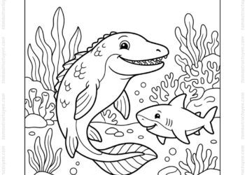 Tranh tô màu mosasaurus cá mập