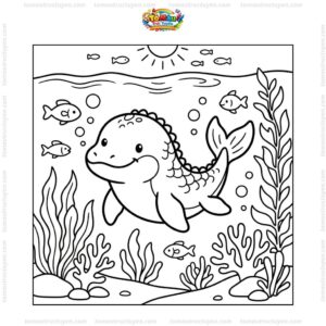 Tranh tô màu khủng long mosasaurus chibi