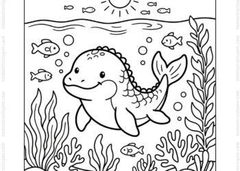 Tranh tô màu khủng long mosasaurus chibi