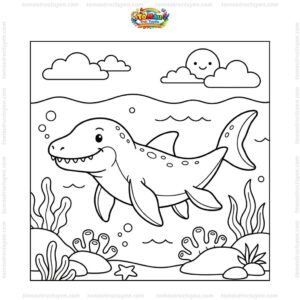Tranh tô màu khủng long mosasaurus cho bé