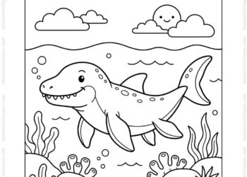 Tranh tô màu khủng long mosasaurus cho bé