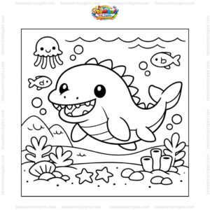 Tranh tô màu khủng long mosasaurus cute