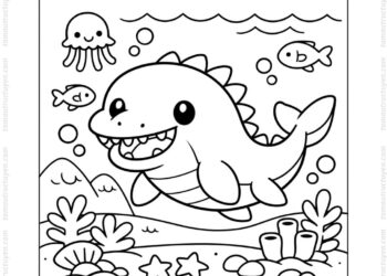 Tranh tô màu khủng long mosasaurus cute