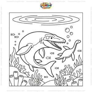 Tranh tô màu mosasaurus săn mồi
