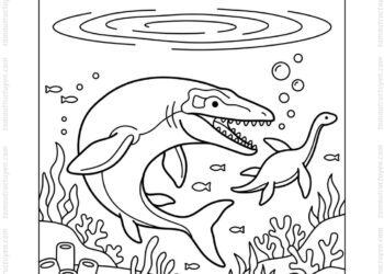 Tranh tô màu mosasaurus săn mồi