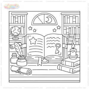 Tranh tô màu quyển sách cổ trong thư viện Tranh tô màu quyển sách cổ trong thư viện