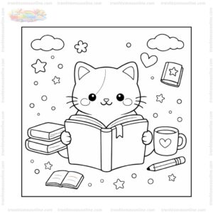 Tranh tô màu quyển sách cùng chú mèo Tranh tô màu quyển sách cùng chú mèo