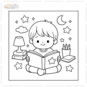 Tranh tô màu quyển sách và bạn nhỏ Tranh tô màu quyển sách và bạn nhỏ