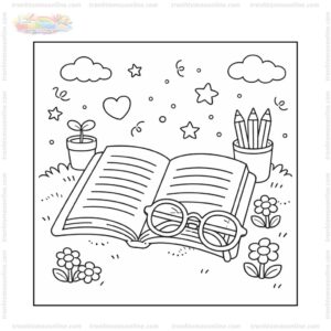 Tranh tô màu quyển sách và cái kính Tranh tô màu quyển sách và cái kính