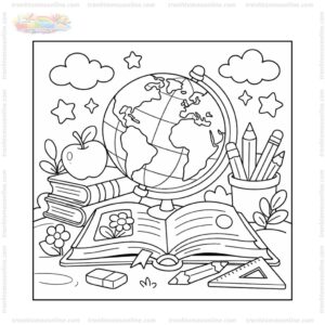 Tranh tô màu quyển sách và quả địa cầu Tranh tô màu quyển sách và quả địa cầu