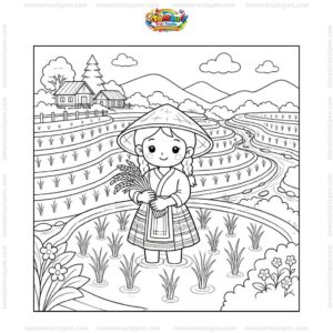 Tranh tô màu ruộng bậc thang chibi