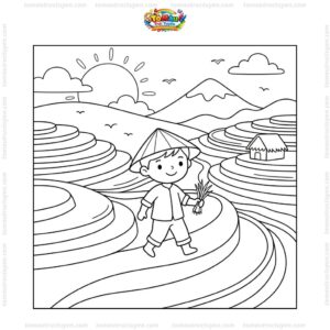Tranh tô màu ruộng bậc thang đơn giản