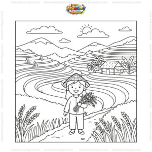 Tranh tô màu ruộng bậc thang lúa đẹp