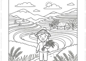 Tranh tô màu ruộng bậc thang lúa đẹp