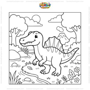 Tranh tô màu spinosaurus chibi