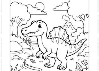 Tranh tô màu spinosaurus chibi