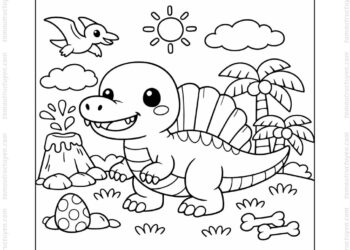 Tranh tô màu spinosaurus cute