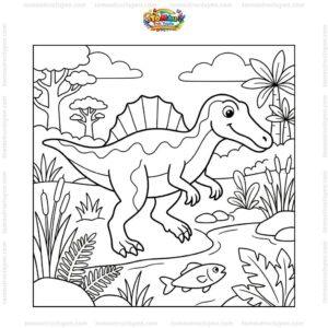 Tranh tô màu spinosaurus săn mồi