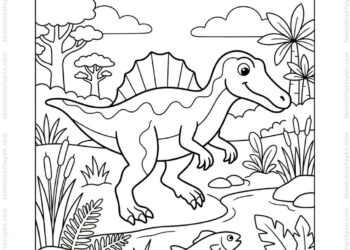 Tranh tô màu spinosaurus săn mồi