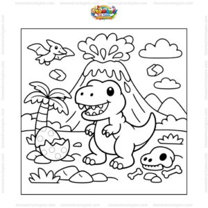 Tranh tô màu T Rex núi lửa