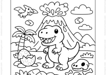 Tranh tô màu T Rex núi lửa