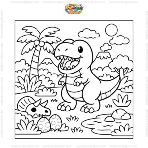 Tranh tô màu T Rex trong rừng đẹp