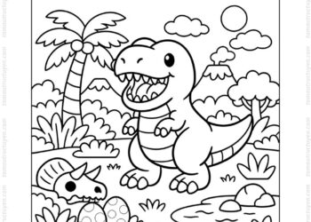 Tranh tô màu T Rex trong rừng đẹp